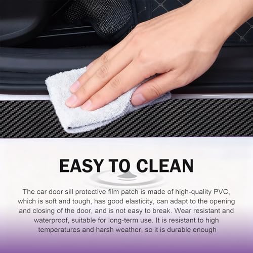 Car Door Sill Protectors, Carbon Fiber Auto Door Edge Guards Sticker, Waterproof Anti-Scratch Doors Threshold Cover Strips, Universal Front & Rear Threshold Protection (Black)