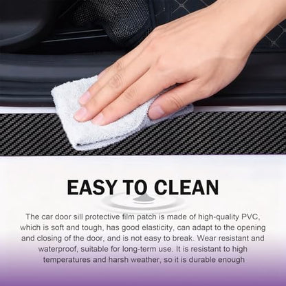 Car Door Sill Protectors, Carbon Fiber Auto Door Edge Guards Sticker, Waterproof Anti-Scratch Doors Threshold Cover Strips, Universal Front & Rear Threshold Protection (Black)