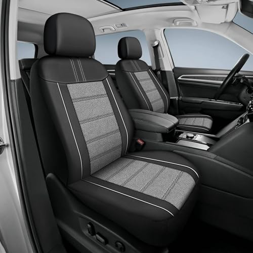 Leather Car Seat Covers, Air Cool Mesh Design, Airbag Compatible Car Seat Covers Front Seats, Enhanced Comfort for Most Cars, SUVs, Vans - Grey