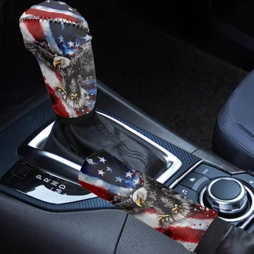 Horeset American Flag Eagle Car Handbrake and Gear Shift Cover, Anti Slip Comfortable Vehicle Hand Brake Lever Protector, Auto Interior Handle Grip Protection Sleeve Accessories - color: American Flag Eagle