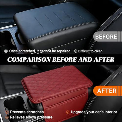 Car Center Console Cover, Upgraded Microfiber Car Armrest Cover Cushion, with 2 Storage Bags Scratch, Resistant Leather Cars Armrest Storage Box Universal Vehicles Accessories (Red) - color: Red