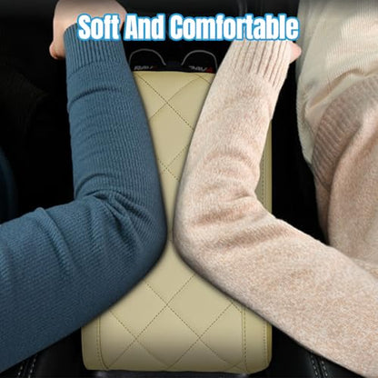 Hovom Car Center Console Armrest Pillow, 12.6"×7.87"×1.97" Leather Arm Rest Cover for Cars, Soft Comfortable Auto Armrest Cushion Pad, Vehicle Middle Console Cover, Car Accessories (Beige) - color: Beige