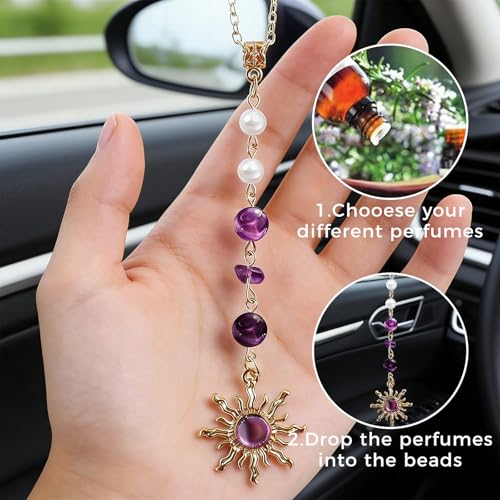 Boho Sun Rearview Mirror Charm, Evil Eye Hanging Car Charm for Rear View Mirror, Crystal Hanging Accessories 7 Inch Alloy Car Ornament for Women Men Unisex Gift of Joy & Protection,Green