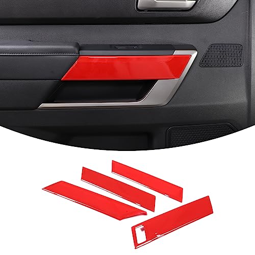 Aunginsy Car Inner Door Panel Strip Trim Cover Compatible with Toyota Tundra 2022+/Sequoia 2023+, Front Rear Door Handle Panel Decorative Cover Protector ABS Accessories(with Memory Seat Switch Hole) - color: Red(W/Hole)