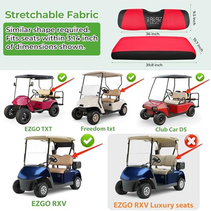10L0L Golf Cart Seat Covers, Super Comfort Cooler Than Vinyl Seat Cover, Front and Rear Seat Cover for Yamaha EZGO Club Car, No Drilling Breathable Mesh Bench Seat Blanket, Machine Washable - color: Red + Black, style: Front Seat - For EZGO TXT & RXV & Cl