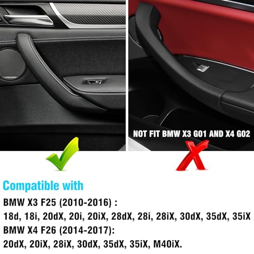 Jaronx Compatible with BMW X3 F25/X4 F26 Door Handle Cover, 4PCS Driver Side Door Armrest Insert & Interior Passenger Pull Handle Covers for BMW X3 F25 2010-2016, X4 F26 2014-2017 (Black) - color: Black, size: 4Pieces