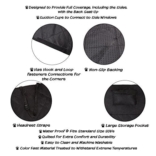 PETMAKER Cargo Liner Dog Seat Cover- Quilted Waterproof All Weather Non-Slip Pet Travel Mat with Side Coverage and Bumper Flap Protector for SUVs, Black - style: High Walled Trunk