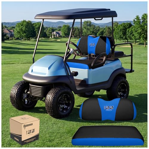 10L0L Golf Cart Seat Covers, Super Comfort Cooler Than Vinyl Seat Cover, Front and Rear Seat Cover for Yamaha EZGO Club Car, No Drilling Breathable Mesh Bench Seat Blanket, Machine Washable - color: Black + Blue, style: Front Seat - For Yamaha & Club Car
