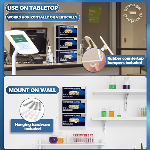 Storage Standard Triple Glove Box Holder Wall Mount Glove Dispenser - Disposable Glove Holder Wall Mount Glove Station for Medical Gloves, Multipurpose Kitchen Gloves Holder - 16.5 x 10 x 3.5 Inches