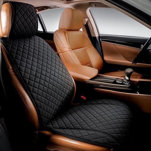IVICY Faux Linen Front Car Seat Cover – Non-Slip Bucket Seat Protector for Most Cars, SUVs, Vans & Trucks – 1 Seat Cover, Machine Washable, Side-Airbag Friendly, Black - color: BLACK HYB LN