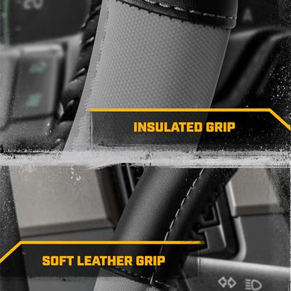 Cat® BigDrive Faux Gray/Black Leather Semi Truck Steering Wheel Cover, Fits RV and Big Rig Trucker, Steering Wheel Cover for Trucks 18 Wheeler - X-Large 17.5" - 18" Inches - color: Black/Gray BigDrive, size: XL Big Rig (17.5-18")