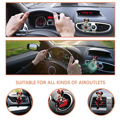 2Pcs Car Air Fresheners Cute Cartoon Mouse Pilot Men Women Car Perfume Rotating Propeller Automotive Air Outlet Fan Creative Diffuser Car Decoration (M.ickey+M.innie) - color: M.ickey+M.innie