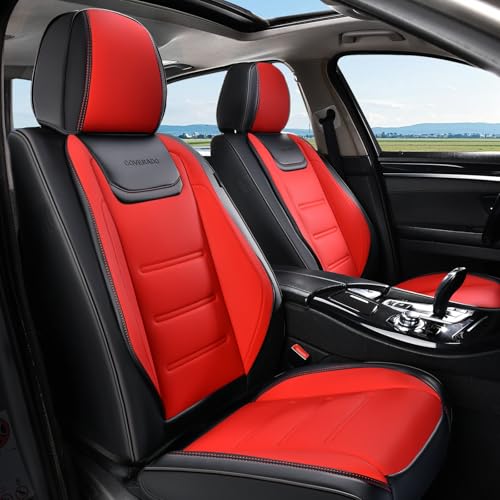 Coverado Car Seat Covers, Front Covers for Cars, Car Seat Cover Front Seats, Car Seat Protector Waterproof, Leather Car Seat Cushion, Universal Interior Covers Seat Protectors for Most Cars Black-Red - color: Black-Red, size: Front Pair