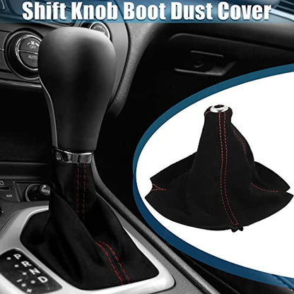 Car Shift Boot Cover Universal Gear Shift Knob Boot Dust Cover Suede Black with Red Line