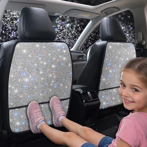 Bling Crystal Car Seat Back Kick Protectors with Storage, Sparkly Diamond Kick Mats, Universal Seat Protector for SUV and Automotive Crystal Auto Accessories for Women White 2pcs - color: White 2Pcs