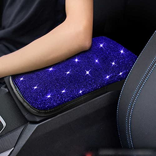 Bling Bling Car Armrest Cover Auto Center Console Protective Cover Luster Crystal Rhinestone Car Arm Rest Cushion Pad Car Interior Accessory (Bling-Blue) - color: Bling-Blue