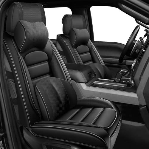 Full Set Car Seat Covers for GMC Sierra 1500/2500/3500 Denali SLT AT4 AT4X Base Seat Covers 2008-2026, Waterproof Premium Nappa Leather Seat Protectors(Luxury 5 Seats/Black) - color: Black, size: Luxury 5 Seats