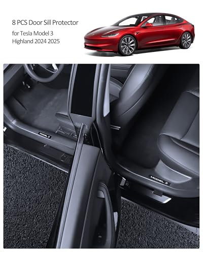 2025 8PCS Tesla Door Sill Protector for Model 3 2024 2025 Highland, Carbon Fiber Door Sill Scuff Plate Edge Guard, Front and Rear Door Entry Guard Scuff Plate Carpet Front Rear Sill - size: Model 3 Highland Door Sill Protector