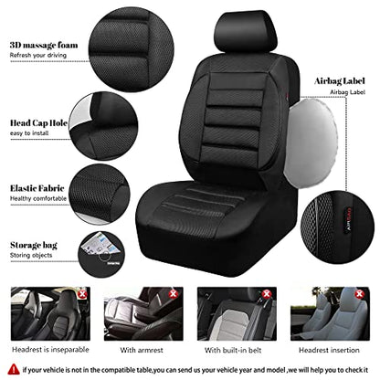 CAR PASS 3D Foam Leather Car Seat Covers Two Front Seats only, Air Cool Mesh Thick Seat Covers, All Weather Car Seat Cover Comfort & Protection for Truck,SUV,Sedan,Van, Airbag Compatible (Black) - color: Black Front