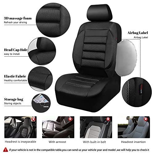 CAR PASS 3D Foam Leather Car Seat Covers Two Front Seats only, Air Cool Mesh Thick Seat Covers, All Weather Car Seat Cover Comfort & Protection for Truck,SUV,Sedan,Van, Airbag Compatible (Black) - color: Black Front