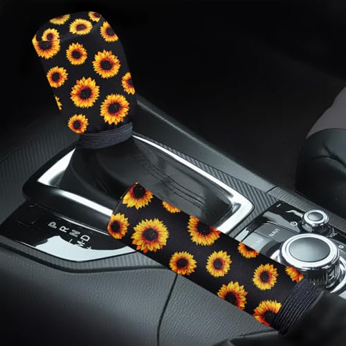 WIRESTER Car Handbrake Cover with Gear Shift Knob Cover Set, Universal Auto Interior Accessories Decoration for All Cars - Sunflowers Pattern - color: Sunflowers Pattern