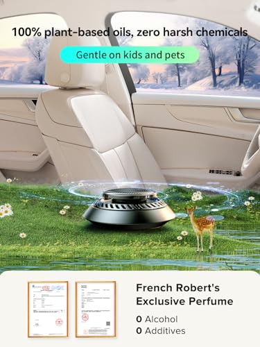 Ceeniu Solar Car Air Freshener F21, DIY Essential Oils, UFO Solar-Powered Auto Rotary Diffuser, Natural French Fragrance Cologne & Ocean, Two Oils, Aluminum Alloy, Dashboard Aromatherapy Freshener
