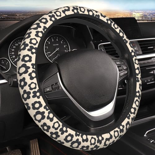 Vintage Groovy Flower Boho Floral Steering Wheel Cover for Women Men Girls Car Accessories Decor Anti-Slip Neoprene Auto Steering Wheel Covers Protector Universal 15 Inch - color: 9