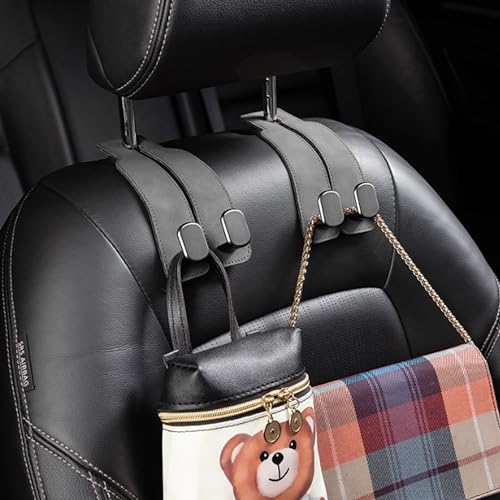 Amelity Universal Car Headrest Hooks, Women’s Car Interior Accessories for Purses Handbags Grocery & Backpacks, Gray 2 Pack