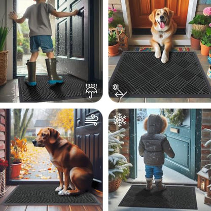 Smiry Front Door Mat Outside Entrance, Heavy Duty Outdoor Indoor Natural Rubber Doormat, Non Slip, Trap Dirt and Moisture, Easy Clean, Low Profile Patio Porch Entryway Mat, 47x32, Black