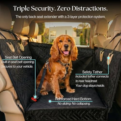 Dog Car Seat Cover with Hard Bottom – Back Seat Extender for Dogs Up to 35 lbs, Waterproof Non-Slip Hammock, Rigid Reinforced Base with Triple Security System, Storage Pockets, fits Cars SUVs Trucks