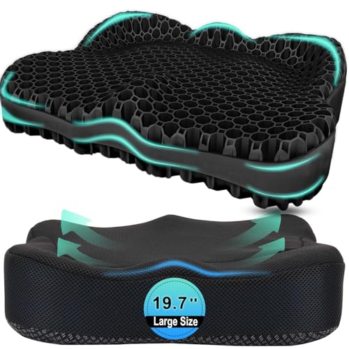 Thicken 19.7in Seat Cushion, Gel Seat Cushion for Long Sitting–Office Chair, Wheelchair, Car Cushion, Large Cooling Pad for Back Pain, Sciatica, Tailbone Pain Relief - color: Black-l, size: XX-Larger（19.7*16.1*3.5in)