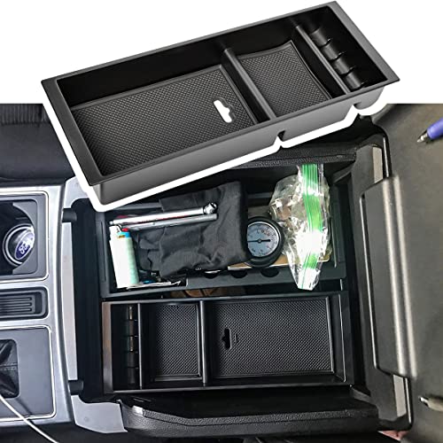 Center Console Organizer Compatible with Ford F150 Accessories 2015-2020 F-150/2017-2022 F250 F350 SuperDuty Armrest Insert Tray Storage Box ABS -Full Console w/Bucket Seats ONLY,Black