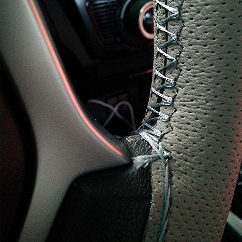Onerbuy Universal Leather Car Steering Wheel Stitch On Wrap Cover DIY Sewing Breathable and Anti Slip, 15-Inch (Gray) - color: Gray