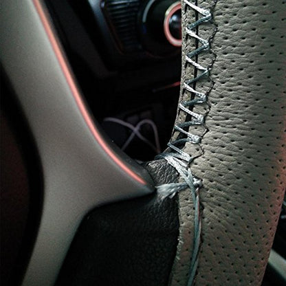 Onerbuy Universal Leather Car Steering Wheel Stitch On Wrap Cover DIY Sewing Breathable and Anti Slip, 15-Inch (Gray) - color: Gray