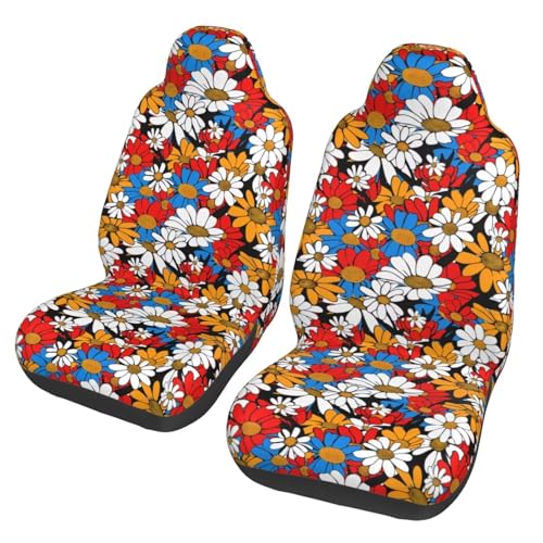 Stain Resistant Seat Covers Hippie Floral Fabric Seat Cover for Front Seat Only Universial Fit Bucket Seats Covers Boho Mandala Flower Auto Accessories Decor Universal Fit for Car Truck SUV - color: Hippie Floral