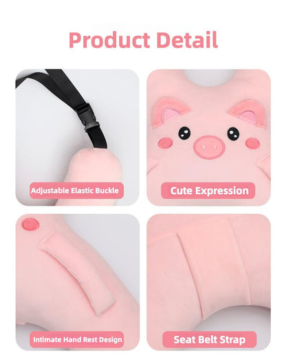 Car Pillow for Travel – Animal-Themed Car Seat Cushion with Safety Belt Protector – 4 Cute Styles: Pig, Dog, Rabbit, Panda (Pig) - color: Pig