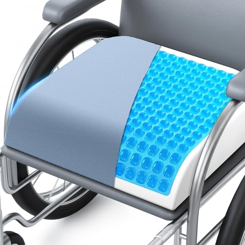 Wheelchair Seat Cushion for Pressure Relief, Cooling Gel Memory Foam Chair Cushion with Slope-Edge Design, Coccyx Support for Tailbone Pain, Non-Slip, for Wheelchairs, Office Chairs, Light Blue - color: Light Blue