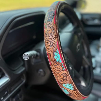 Western Steering Wheel Cover,Retro Western Cowboy Car Universal Steering Wheel Cover,Embossed Hand-Painted Leather Western Car Accessories, for Women Man, Anti-Slip Design Easy to Install (B) - color: B