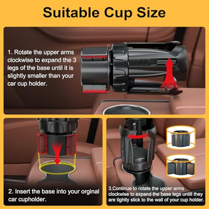 Cup Holder Expander (Adjustable Holder & Base, Auto-Fit Hold, One Button Open), Car Cup Holder Expander for Yeti, Hydro Flask, Nalgene, Owala, Bottles in 2.6"- 4.8" (Light Black, 2 Pack) - color: Light Black, size: 2 Pack