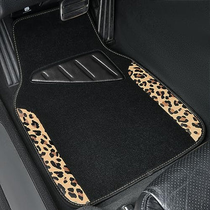 CAR PASS Waterproof Universal Fit Car Floor Mats, Leopard Print Car Mats Fit for SUV,Vans,sedans, Trucks,Set of 4pcs Car Carpet with Driver Heel Pad and Nibs Backing,for Cute Women Girl Brown Leopard - color: Leopard Print