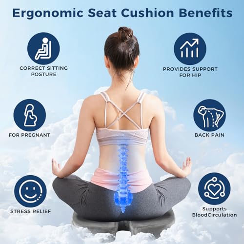 Gel Memory Foam Layer Wheelchair Cushion - Wheelchair Office Chair, Kitchen Chair, Car Seat - Pressure Pain and Tailbone Pain Relief - High Density Foam Base (Grey)