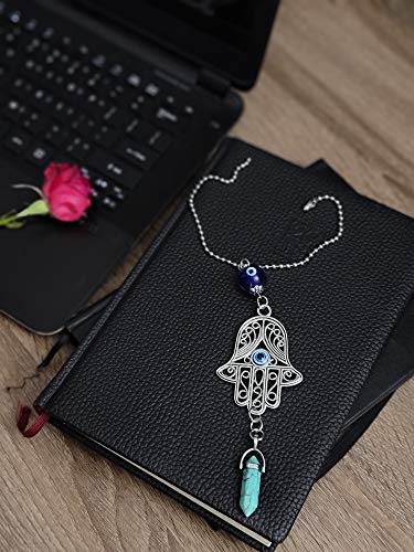 LUCKBOOSTIUM Hand Protection Amulet Evil Eye Car Rearview Mirror Hanging Ornament Charms Accessories Good Luck Charms - (2"x11" Green Turquoise) - color: Green Turquoise