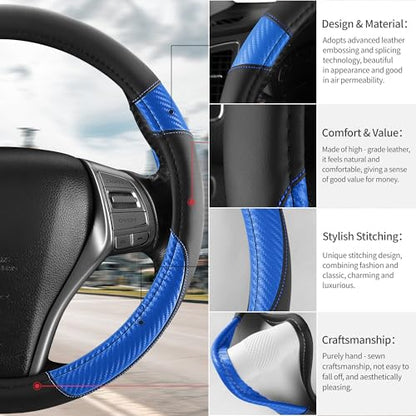 Non-Slip Car Nappa Leather Steering Wheel Cover,Universal Car Accessories Women Men Fit 14" 1/2-15" Suvs/Vans/Sedans/Cars/Trucks,Blue - color: Black Blue