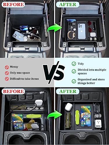 Sinvanho 2PCS Center Console Organizer Compatible with Chevy Silverado/GMC Sierra 2014-2018 1500/2500/3500HD Armrest Box Storage Tray, Truck Accessories, Full Console w/Bucket Seats Only
