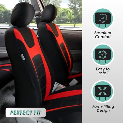 FH Group Car Seat Covers Sports Seat Covers Front Seats Only, Airbag Compatible Red Black Automotive Seat Cover Combo Small Car Seat Cover Design Universal Fit Interior Accessories Cars Trucks SUVs - color: Red