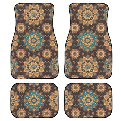 Mandala Car Rubber Floor Mat 4PCS Retro Ethnic Tribe Mandala Graphic Front and Rear Mats Rubbers Non Slip Floor Mats Heel Pad Gradient Lotus Flower Fit for SUV Van Truck - color: Retro Mandala Flower
