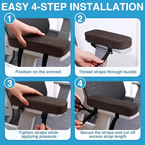 Smiry Ergonomic Office Chair Armrest Pads, Memory Foam Arm Rest Covers, Non-Slip Armrest Cushion with Adjustable Buckles and Straps, Elbow Relief for Desk, Gaming & Wheelchair (Chocolate, Set of 2) - color: Chocolate