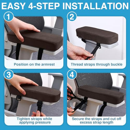 Smiry Ergonomic Office Chair Armrest Pads, Memory Foam Arm Rest Covers, Non-Slip Armrest Cushion with Adjustable Buckles and Straps, Elbow Relief for Desk, Gaming & Wheelchair (Chocolate, Set of 2) - color: Chocolate