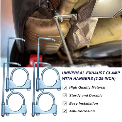 2.25" Universal Exhaust Clamp with Hanger, Muffler Hanger Exhaust Hanger for Cars, Trucks (4 Pcs) - size: 2.25 Inch-4 PACK