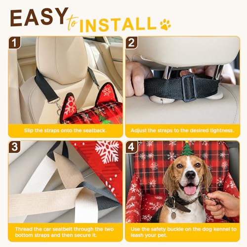 Dog Booster Car Seats for S/M Dogs Up to 35lbs,Pet Car Seat/Travel Bed with Washable&Removable Cover,Storage Pockets,Dog Safety Belt and Elevated Cushion Fits in Front/Back Seat - color: Red